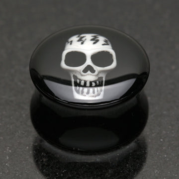 Detail View 1 of A Pair of Electro 3D Skull Resin Inlay Double Flared Ear Gauge Plug-Black
